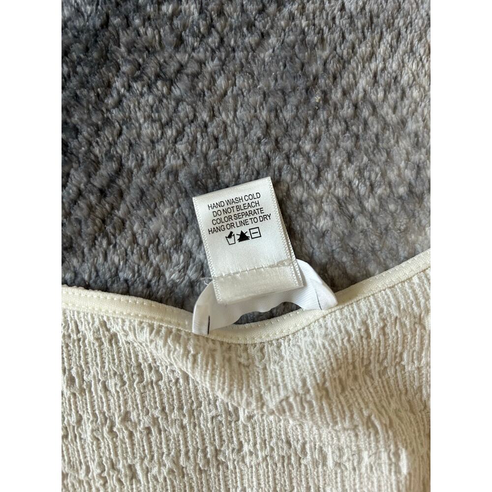 Kirious Los Angeles Cream Cropped Crinkle Long Sleeve Babydoll Peasant Top Large - Picture 12 of 12